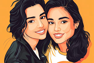 illustrate a character caricature and friendship portrait