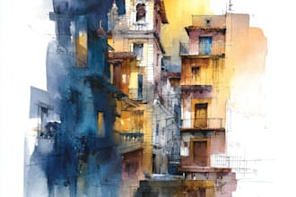 paint architecture or cityscape in watercolor