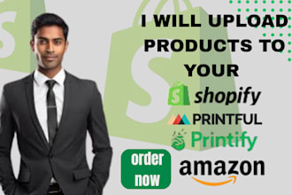 upload product to shopify, etsy, printful, printify and amazom store