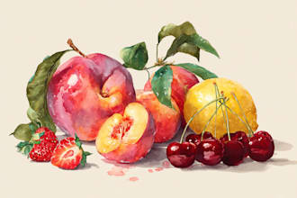 draw watercolor and digital fruits for you