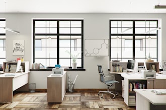 design 3d office interior, coworking space, commercial building, home office