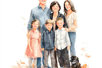 custom watercolor family portrait from photo