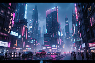 desisg cyberpunk futuristic city art