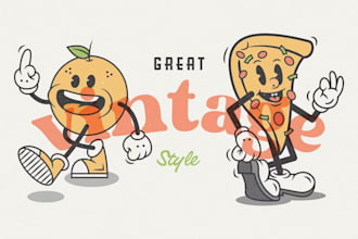 design vintage cartoon character pizza delicious food logo