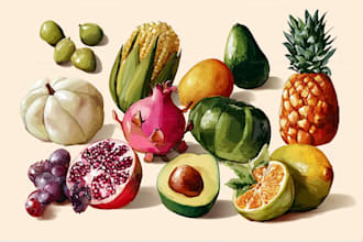 illustrate digitally realistic fruits or veggies