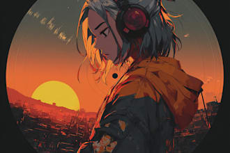 draw anime style spotify album cover or vinyl art