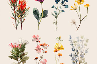 watercolor illustrations of flowers, plants