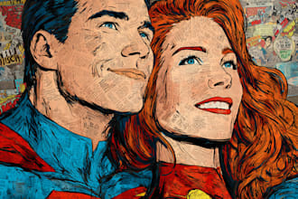 make watercolor super hero couple portrait art