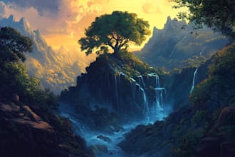 draw fantasy landscape or enviroment art
