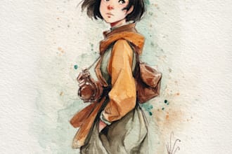 make a digital watercolor character art
