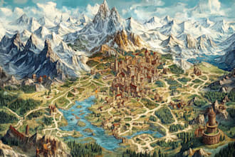 make fantasy map illustration for dnd, novels and games
