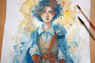 draw watercolor anime, manga, vtuber characters
