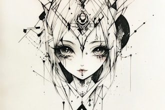 illustration for anime tattoo in color