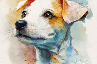 draw cute pet watercolor portrait illustration