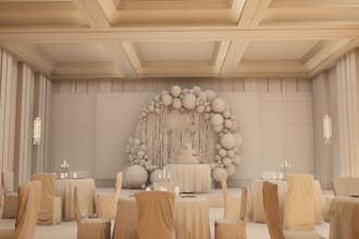 3d event space interior,concert stage,cinema hall, wedding venue, banquet design