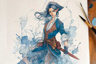 make a digital watercolor character art or furry