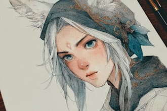 make a digital watercolor character art or furry