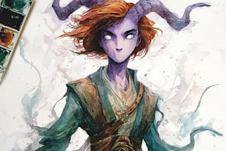 make a digital watercolor character art or furry art