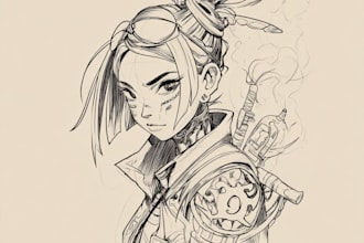 tattoo illustration anime style in lines