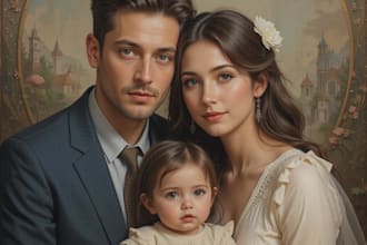 realistic family portrait, couple art