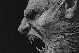 do dark art, horror, brutal in engraving style