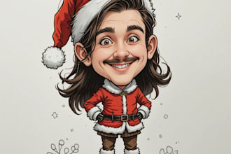 make a christmas caricatures, winter holidays cartoons