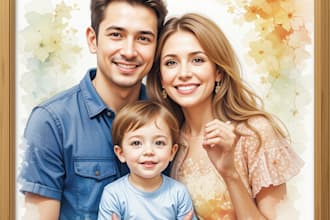 do colorful art family portrait, friendship portrait