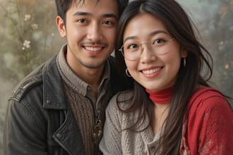 draw cute family and couple portrait illustrations