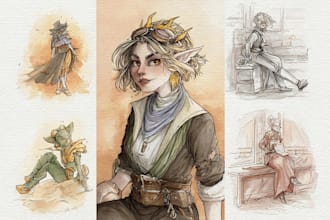 draw watercolor dnd party and friendship portrait