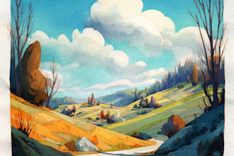 paint a watercolor and gouache landscape illustration