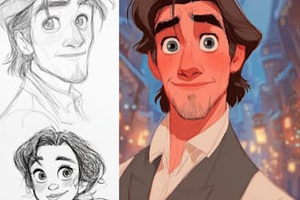 draw portrait in disney cartoon illustration