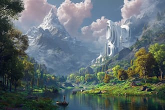 draw fantasy, post apocalyptic, background or concept art