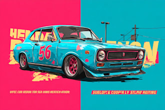 create cartoon vintage retro cars design