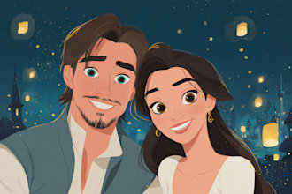 draw cartoon disney couple portrait