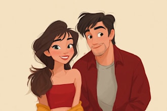 draw cartoon disney couple portrait