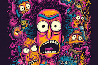 create an amazing retro horror cartoon illustration for your tshirt design