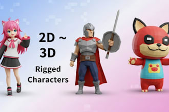 model and rig stylized lowpoly pixel 2d to 3d vtuber game character b3d n64model