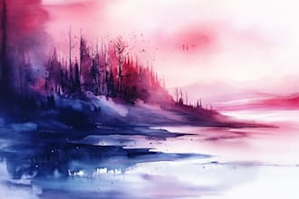 draw a watercolor landscape illustration