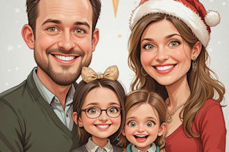 make family christmas caricatures, family holiday caricature