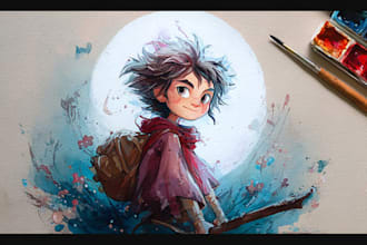make a digital watercolor character art or furry for you