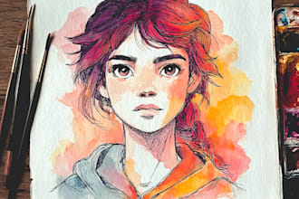 make a digital watercolor character art or furry for you