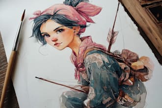 make a digital watercolor character art or furry for you