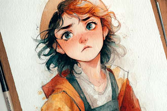 create unique watercolor character illustration