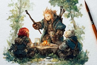 draw a fantasy female watercolor character