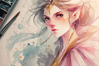 create unique watercolor character illustration