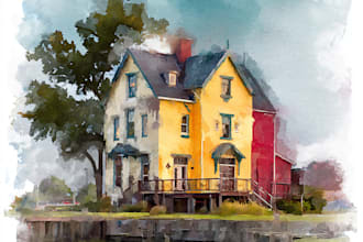 create house and building photo into watercolor art