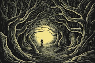 design detailed dark art with woodcut or linocut style