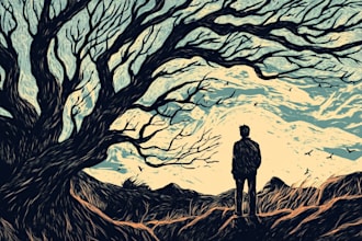 do stunning linocut or woodcut style illustrations