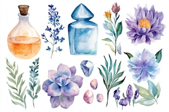make watercolor illustration, watercolor stickers, watercolor  icons, clip art