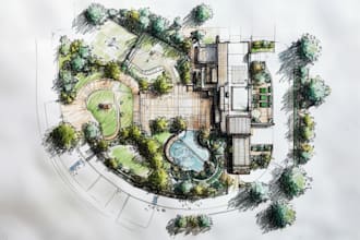 do landscape sketch, architectural site plan, map